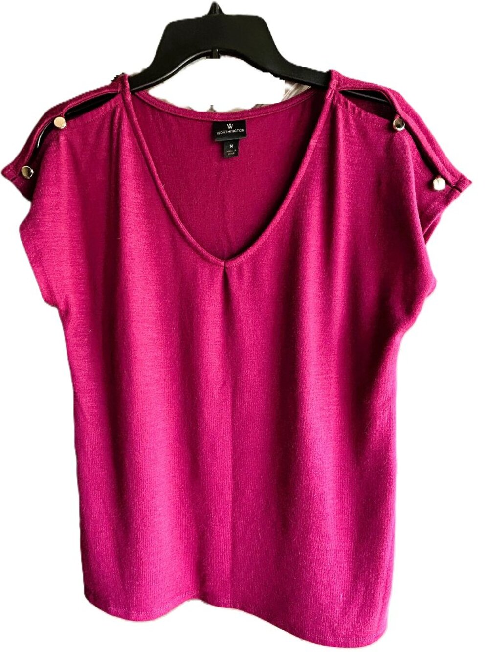 Worthington Magenta Shoulder‑Detail Top Burgandy Size M